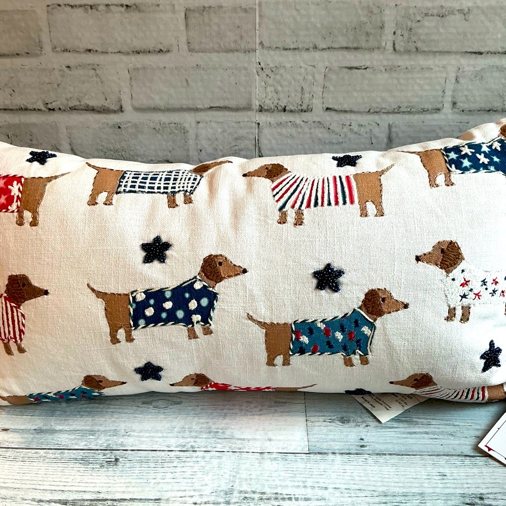 Isaac Mizrahi 14x26 Patriotic Printed Dachshund Pillow With Beads - Picture 3 of 7